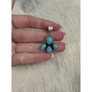 Native American Sterling Silver Blue Egyptian Turquoise Half Cluster Pendant